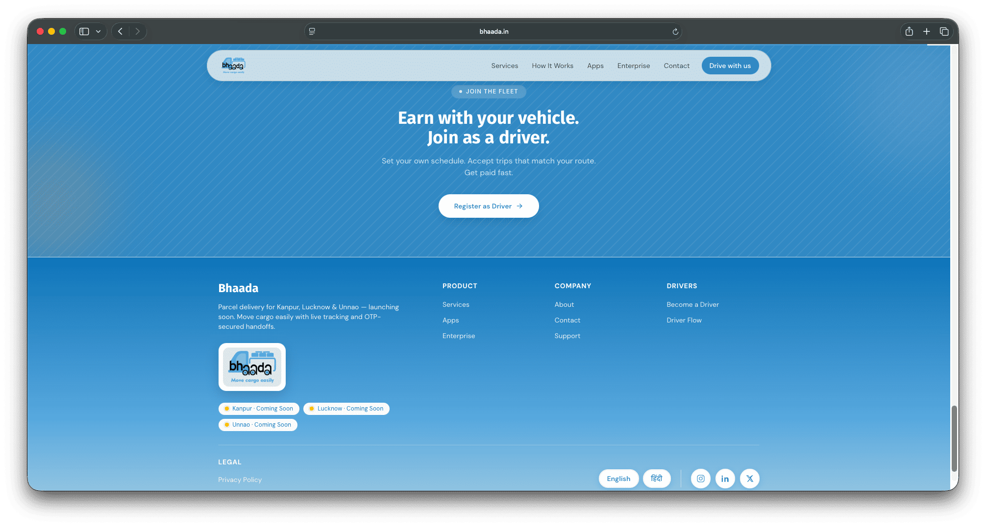 Bhaada — Marketing Website — Driver Recruitment