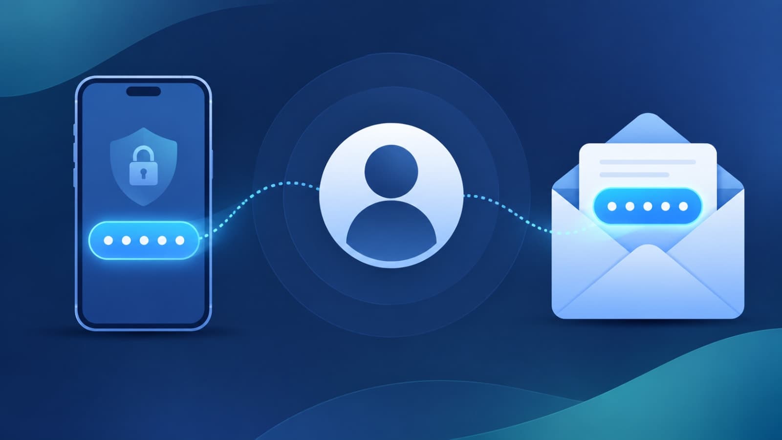 Flat vector illustration of a phone and an email envelope both sending one-time verification codes toward a user profile icon