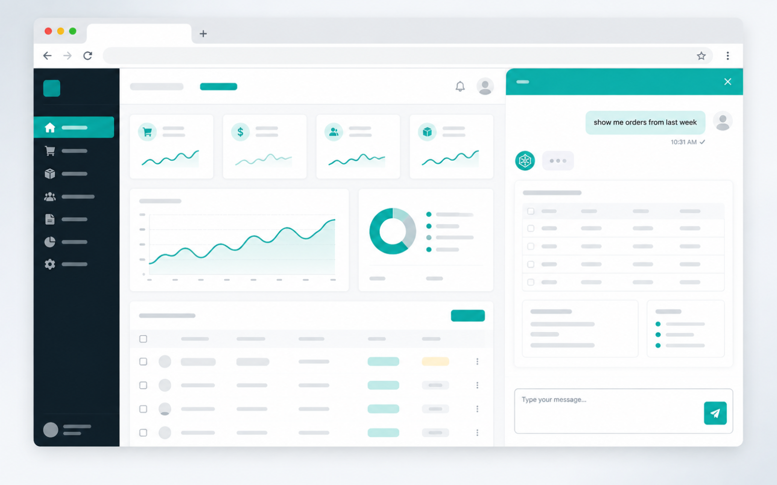 Chatting with a connected dashboard through an AI chat interface